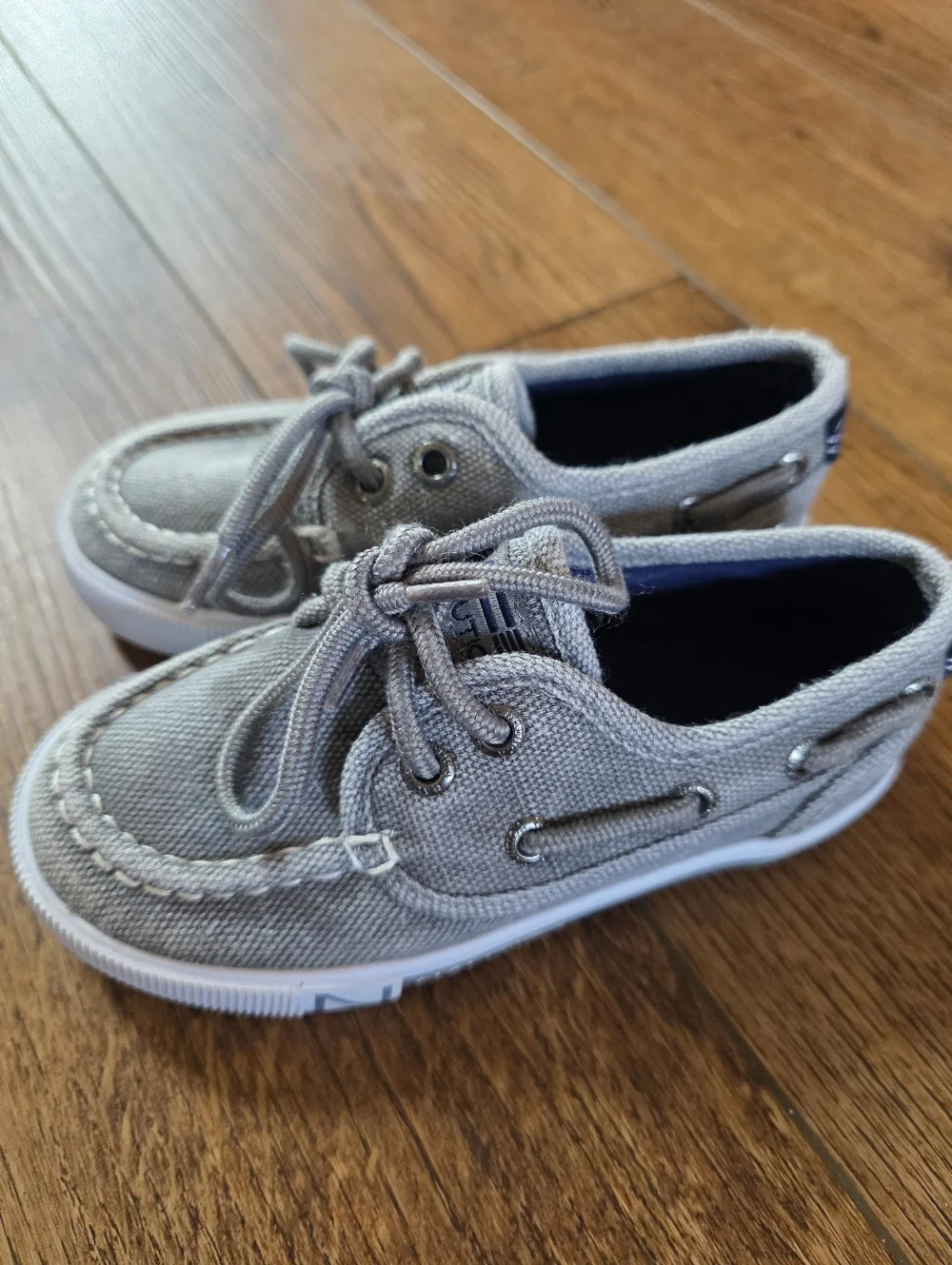 Nautica Kids Light Gray Canvas Moccasin Boat Shoes